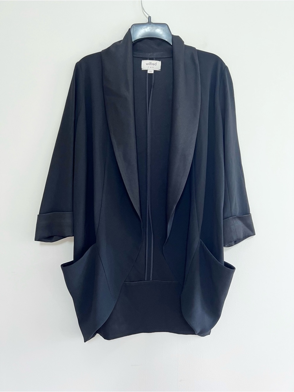 Aritzia Wilfred Open Front Shawl Collar Chevalier 3/4 Sleeve Blazer Jacket, sz 2